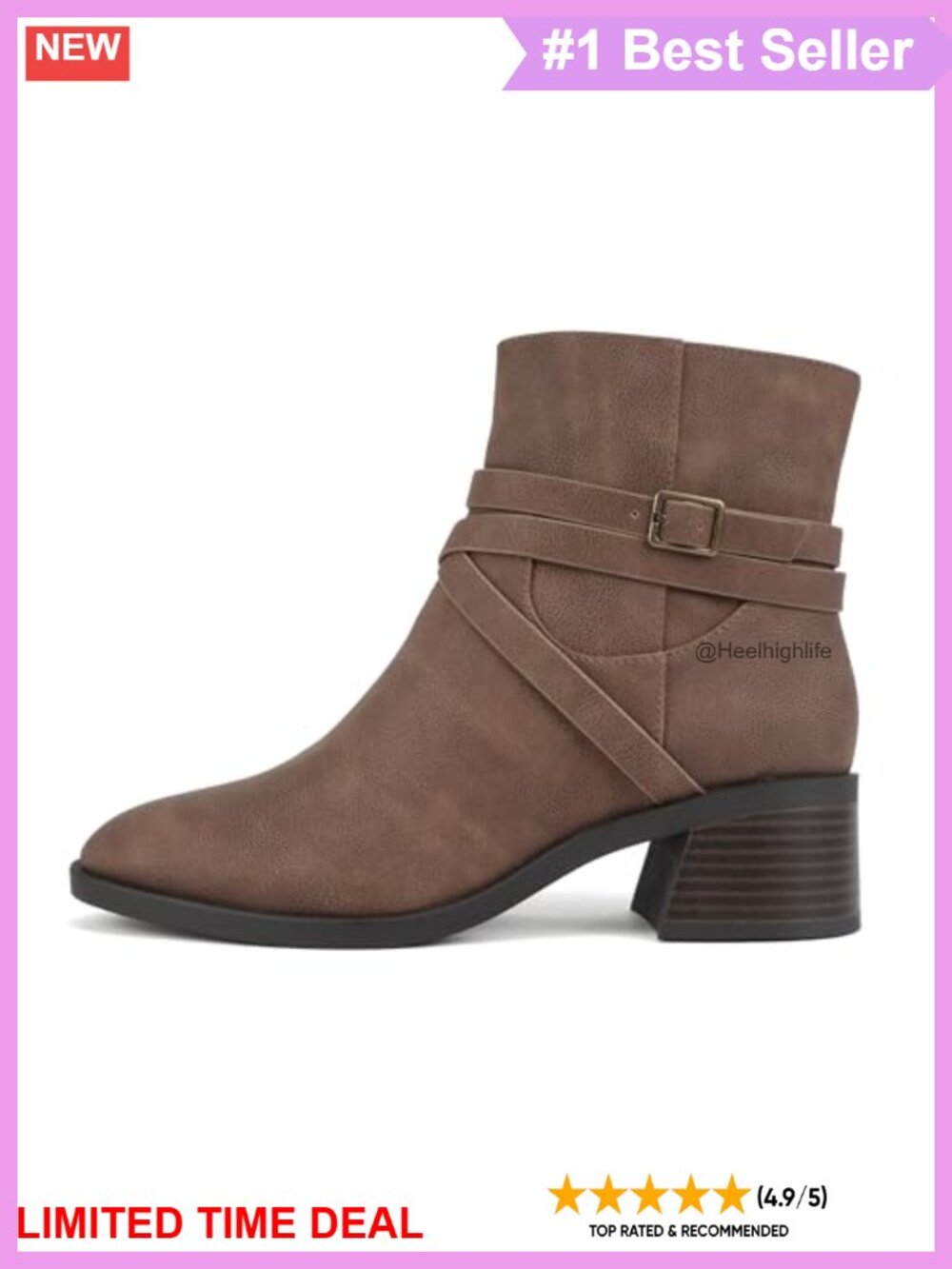 Round Toe Low Block Heel Ankle Boot Side Zipper Faux Suede Bootie